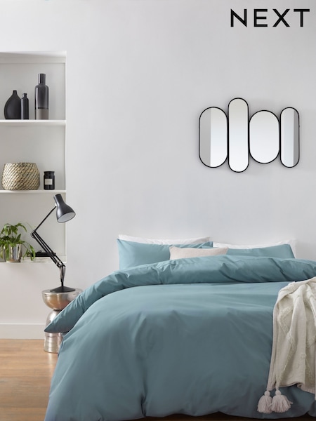 Blue Slate Cotton Rich Plain Duvet Cover and Pillowcase Set (210297) | €20 - €50
