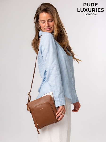 Tan Brown - Pure Luxuries London 'aisling' Leather Cross-body Bag
