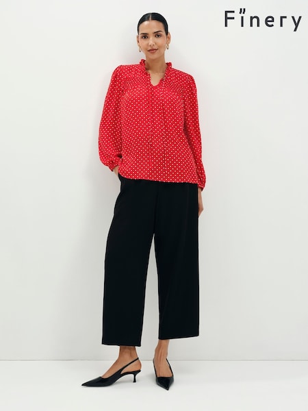 Red - Finery Kiya Polka Dot Tie Neck Blouse