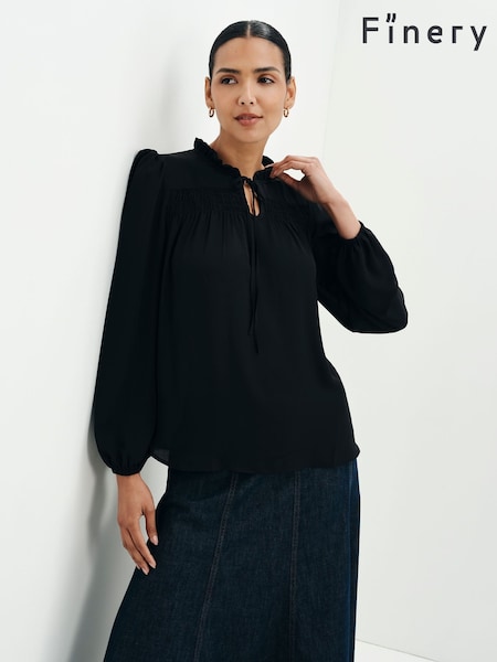Black - Finery Kiya Tie Neck Blouse