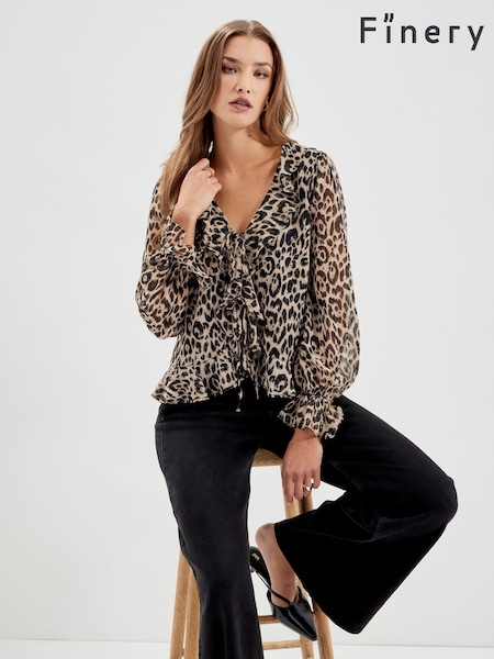 Natural - Finery Jannelle Chiffon Ruffle Front Tie Blouse