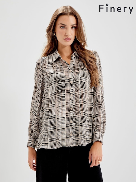 Natural - Finery Melina Satin Chiffon Button Through Blouse