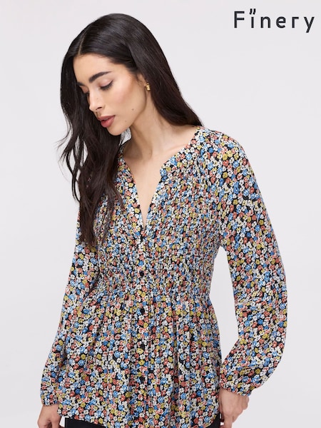 Orange Flower - Finery Martha Shirred Blouse