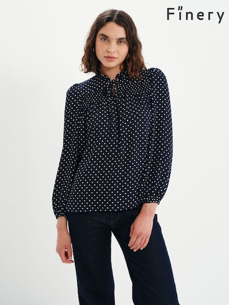 Zils - Finery Kiya Polka Dot kaklasaites blūze