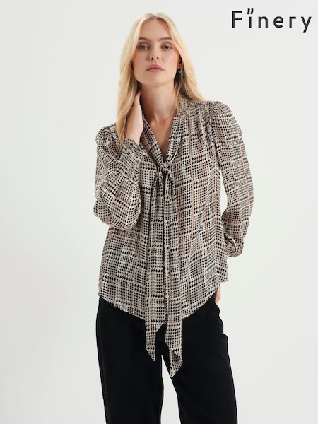 Natural - Finery Mavis Satin Chiffon Pussybow Blouse