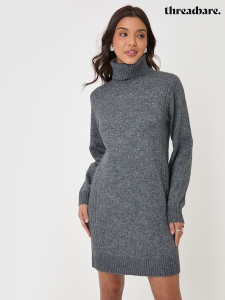 Grey - Threadbare Turtle Neck Mini Jumper Dress