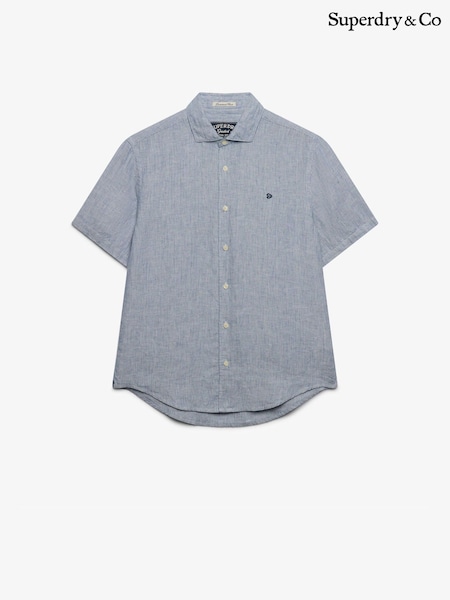 Blue - Regular Superdry Riviera Short Sleeve Linen Shirt