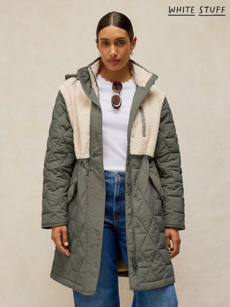 أخضر - White Stuff Alina Multiway Borg Puffer Coat