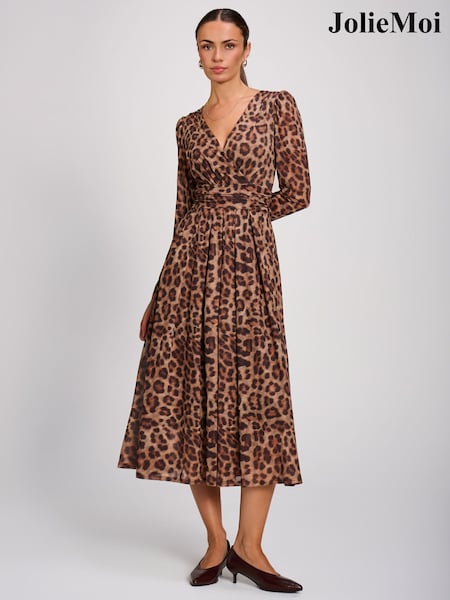 Brun - Jolie Moi Mesh Long Sleeve Pleated Maxi Dress