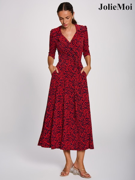 Rood - Jolie Moi Maxi-jurk van jersey met wikkelvoorkant