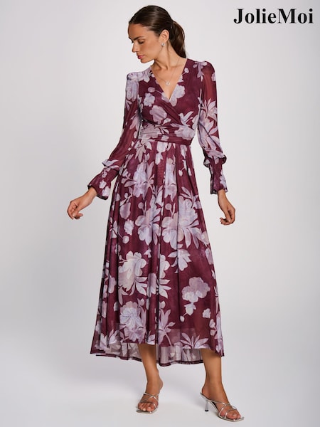 Purple - Jolie Moi Long Sleeve Maxi Mesh Dress
