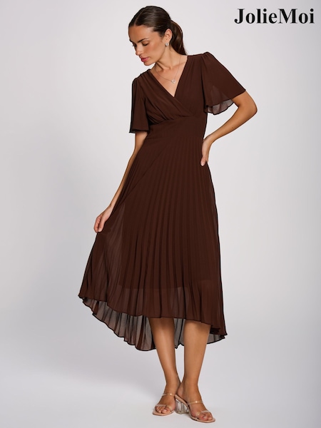 Brown - Jolie Moi Chiffon Pleated Maxi Dress