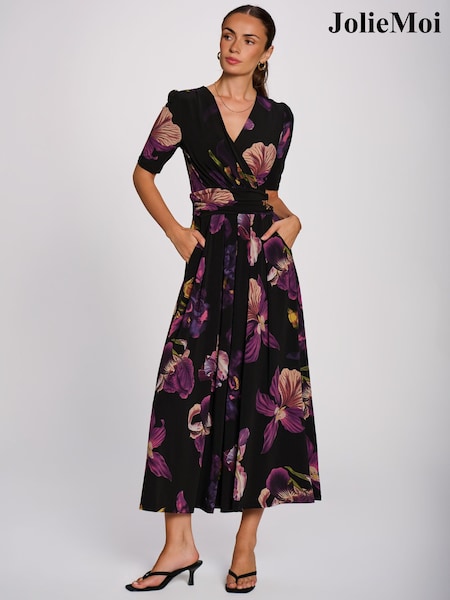 Purple - Jolie Moi Printed Jersey Maxi Dress