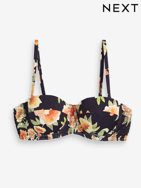 Schwarz/Blumenmuster - Shirred Bralet Bikini Top (211634) | 9 €