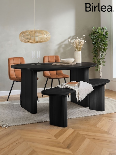 Birlea Axel Oval Dining Table With 2 Brown Chairs & Bench
