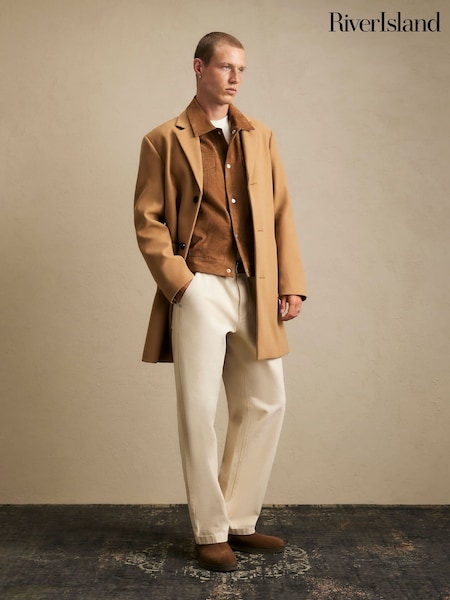 Brown - Regular River Island Faux Wool Overcoat