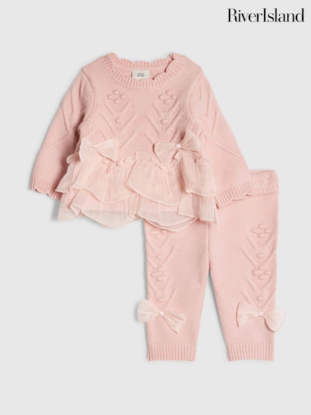 Pink - River Island Bow Tulle Knit Legging Set