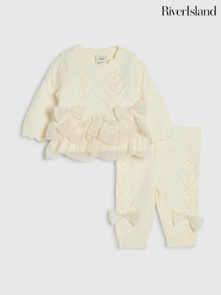 Cream - River Island Bow Tulle Knit Leggings Set