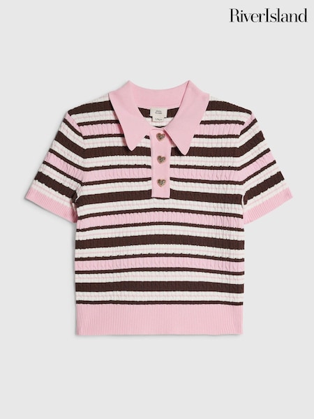 Brown - River Island Stripe Polo Top