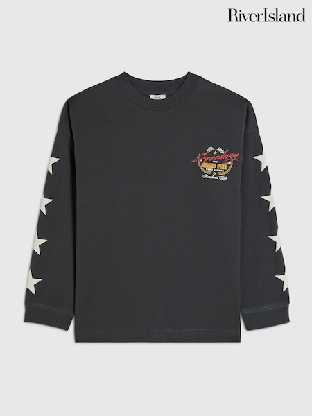 Gris - River Island Oversized Long Sleeve Endurance T-shirt