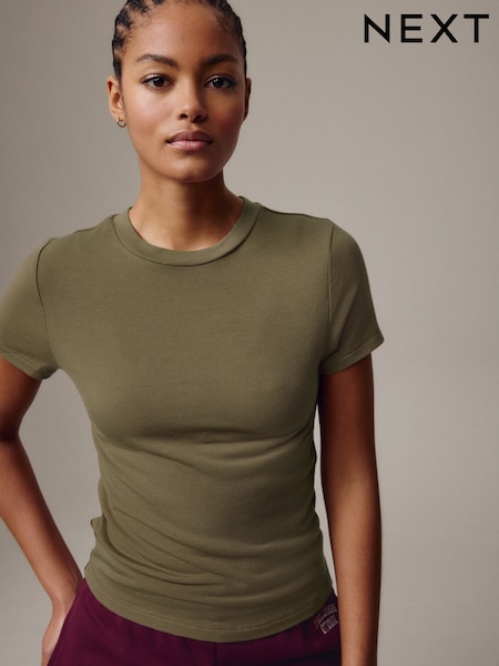 Khaki Green Soft Touch Ribbed Short Sleeve T-Shirt with TENCEL™ Lyocell (211877) | 47 QAR