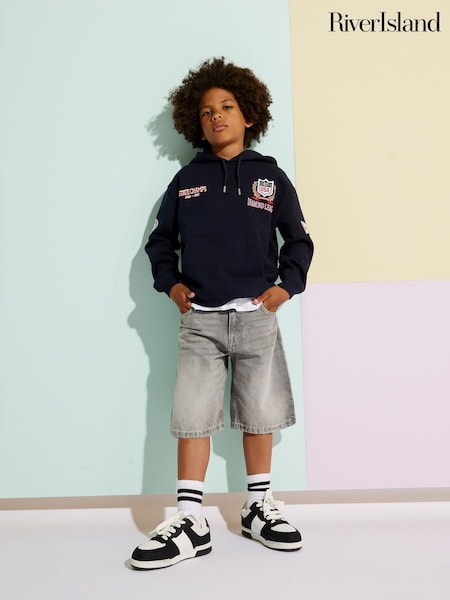 Mėlyna - River Island Oversized State Champs džemperis su gobtuvu