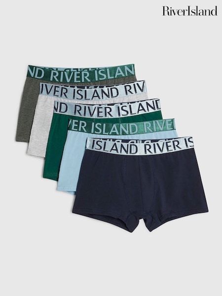 Blå - Regular River Island Logo Waistband Trunks 5 Pack