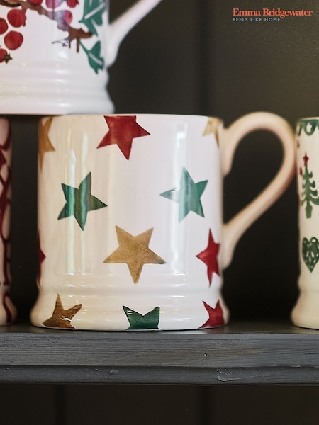 Emma Bridgewater 紅綠及金色星星 1/2 品脫馬克杯