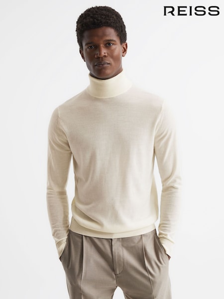 Bianco - Reiss Caine Slim Fit Merino Wool Roll Neck Jumper (212763) | €173