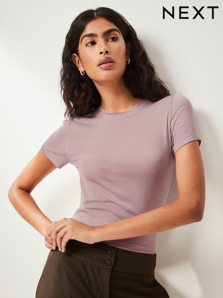 Purple Soft Touch Ribbed Short Sleeve T-Shirt with TENCEL™ Lyocell (212822) | AED22
