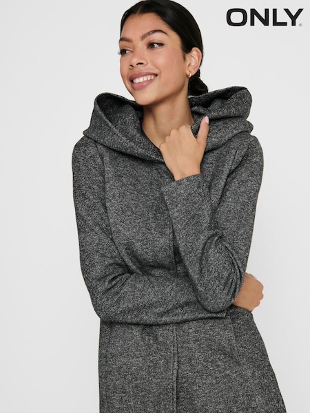 Grey - Only Midi Coat With Hoodie