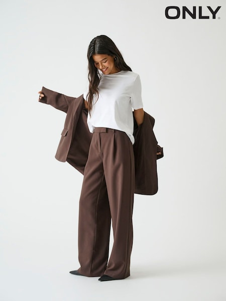 Marrón - Only High Waist Wide Leg Tailored Trousers