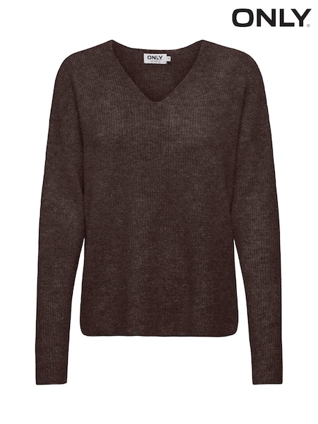 Brown - Only Cosy V-neck Pullover Knit Jumpers
