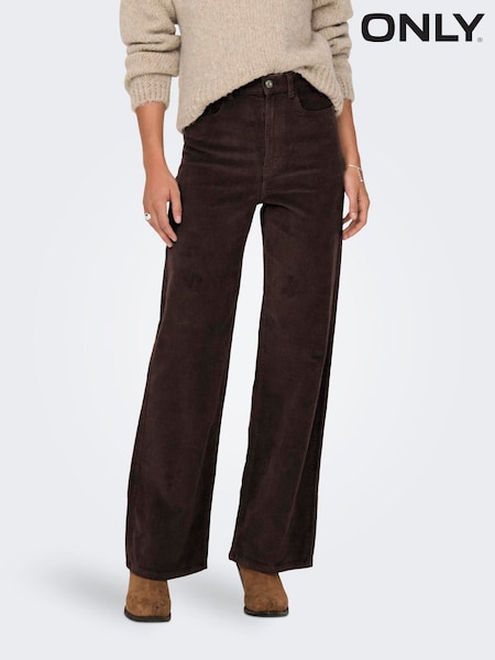 Brown - Only High Waisted Wide Leg Corduroy Jeans