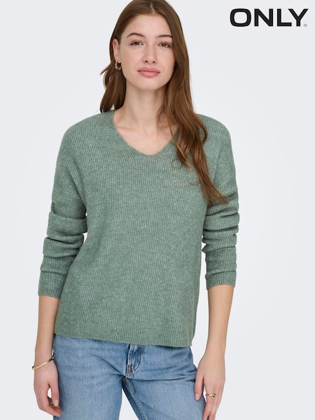 Svetlo Zeleno - Only Cosy V-neck Pullover Knit Jumpers
