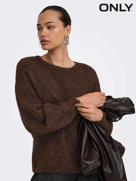 Brown - Only Long Sleeve Crew Neck Cosy Jumper