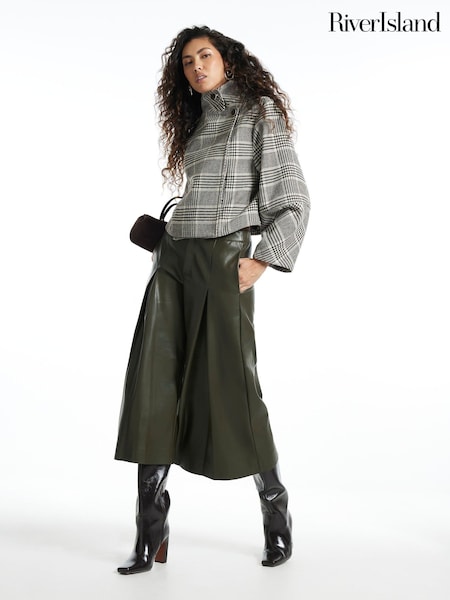 Green - River Island Faux Leather Smart Culotte Trousers