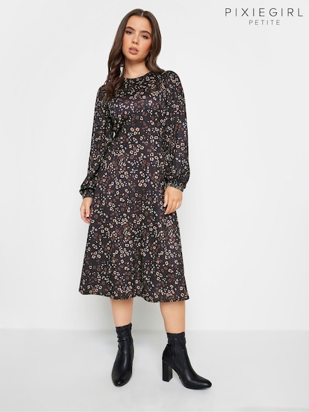 PixieGirl Petite Black Ditsy Long Sleeve Midi Dress (213827) | €42
