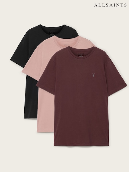 Pink - Regular Allsaints Brace Short Sleeve Crew Neck T-shirt 3 Pack