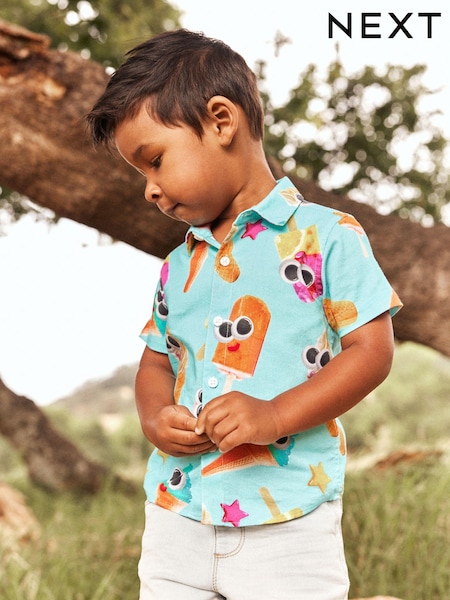 Blue Short Sleeve Printed Shirt (3mths-7yrs) (214167) | AED35 - AED42