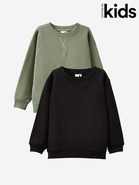 أسود - Cotton On Sammy Oversized Crew Neck Sweat Tops 2 Pack