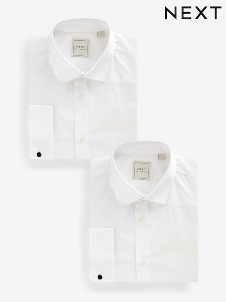 White Regular Fit Long Sleeve Double Cuff 2 Pack Of Easy Care Shirts (214706) | €13