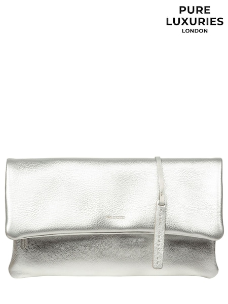 Silver - Pure Luxuries London Audrina Leather Clutch Bag
