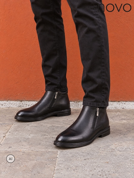 Черный - Regular Novo Noted Low Ankle Zip Detail Ankle Boots
