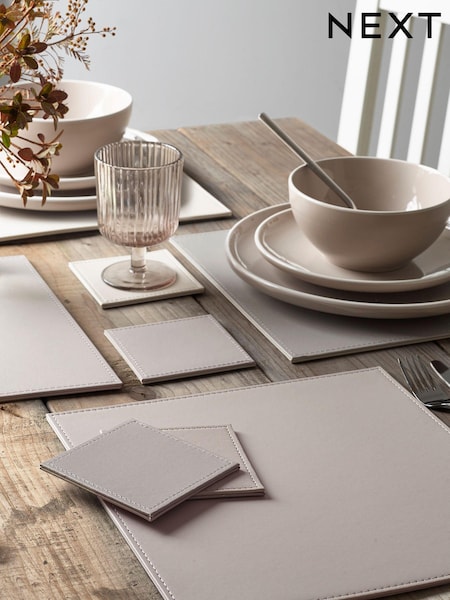 Set of 4 Natural Reversible Faux Leather Placemats and Coasters Set (215107) | €30