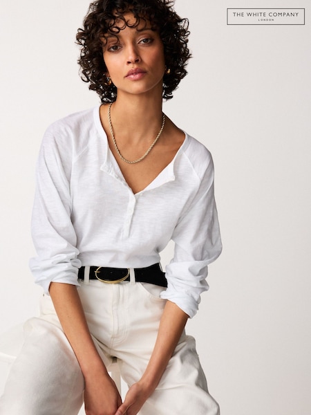 White - The White Company Cotton Slub Relaxed Henley Top