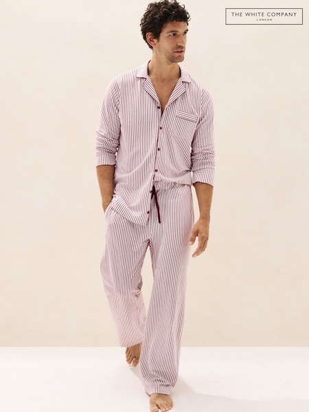 أحمر - Regular The White Company Brushed Cotton Jersey Stripe Pyjamas Set