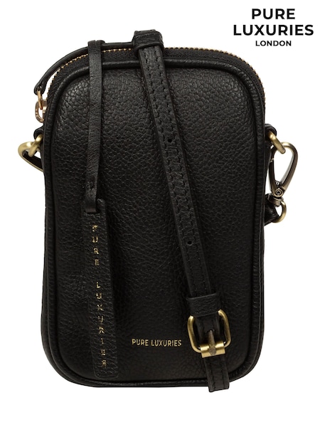 Black - Pure Luxuries London Cosima Leather Cross-body Phone Bag