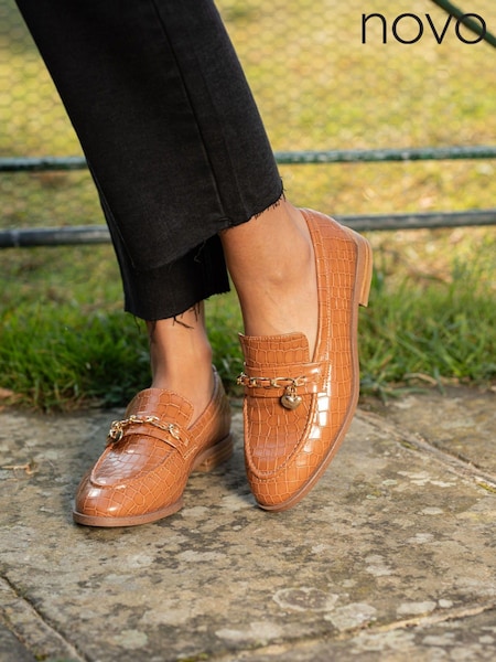 Novo Brown Regular Fit Elio Faux Croc Flat Loafers (215183) | €12