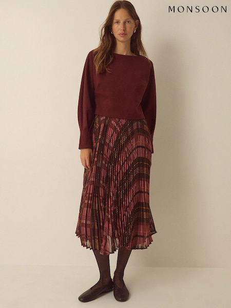 Κόκκινο - Monsoon Melinda Check Print Pleated Midi Dress